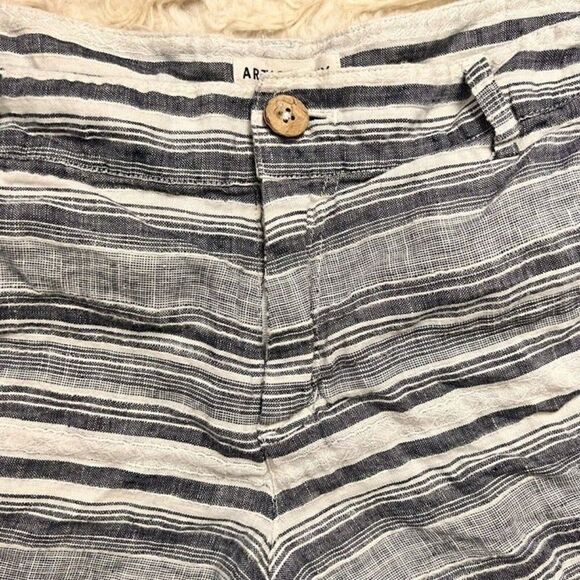 Artisan Ny Women’s Boho Striped Blue & White Linen Summer Short Mid Rise Size 4 - Picture 10 of 10
